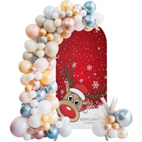 Christmas Elk Arch Backdrop Cover 4x1.65 Ft, Spandex Wedding Arch Stand Cover, Xmas Snowflake Winter Holiday New Years Round Top Stretch Fitted Background Covers for Birthday Ceremony Party Decor