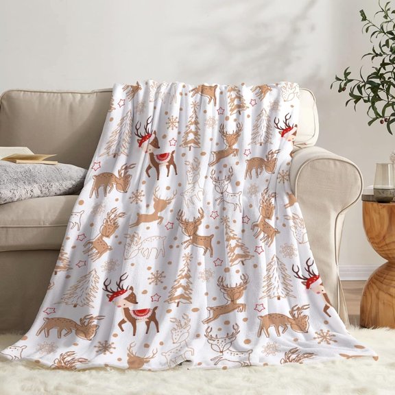 Christmas Elk Blanket Gifts Super Soft Fleece Throw Blankets Cozy Flannel Air Conditioning Blanket Christmas Thanksgivng Gifts Blanket for Couch Bed 60x50 in for Teen