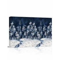 Christmas Elk Canvas Print Wall Art Framed Canvas Art Wall Decor Pine Trees Snow Winter Deep Blue Pictures Painting Morden Artwork for Living Room Bedroom, Ready to Hang - 12"x16"