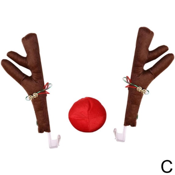 Christmas Elk Car Decor Vehicle Reindeer Antlers Red Rudolph Nose Kit Gifts NEW