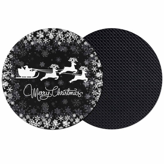 Christmas Elk Coasters Set of 2, Absorbent Coasters for Drinks, Winter Santa Claus Xmas Snowflakes Black Coaster for Desk Coffee Table Protection, Home Decor House Warming Gifts 4"