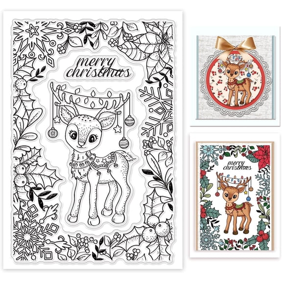 Christmas Elk Deer Silicone Clear Stamp Plant Borders Transparent Silicone Stamp Snowflakes Light Rubber Stamp