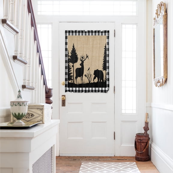 Christmas Elk Door Curtains for Door Window, French Sidelight Front Back Door Curtains With Tieback, Xmas Tree White Black Buffalo Plaid Kitchen Rod Pocket Drapes Panel, 54"x40"