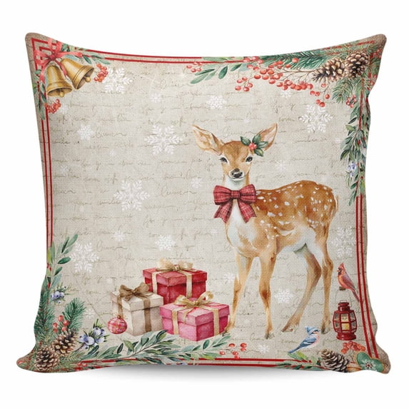 Christmas Elk Pillow Covers 20x20 Inch Decorative Throw Pillow Cover, Xmas Pine Cones Gifts Snowflake Rustic Sofa Pillowcases Accent Cushion Case Home Decor Bedroom Living Room