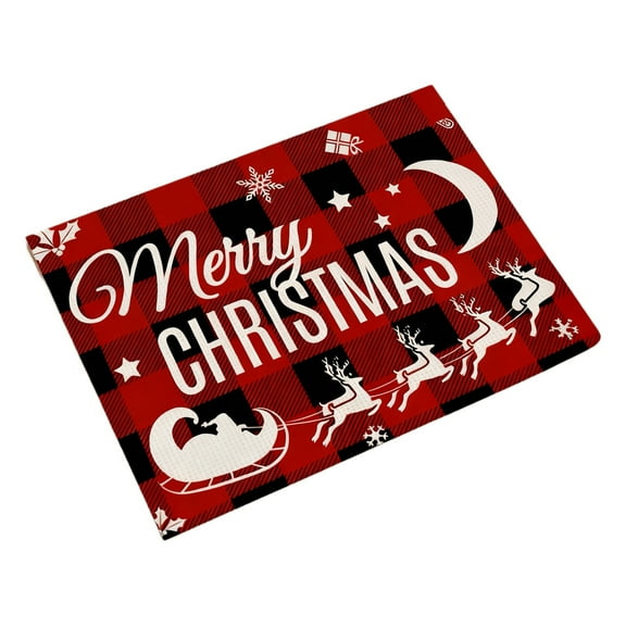 Christmas Elk Print Placemats 11.8×17.7in – Red Linen Insulated Table Mats for Holiday Dining Table Decor, Coffee Table, Western Restaurant Use