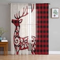 thumbnail image 1 of Christmas Elk Sheer Curtains 63 Inches Long, Red Black Checkered Deer Winter Holiday Light Filtering Window Curtains for Living Room/Bedroom, Rod Pocket Voile Sheer Drapes, 52"Wx63"L, 2 Panels, 1 of 9