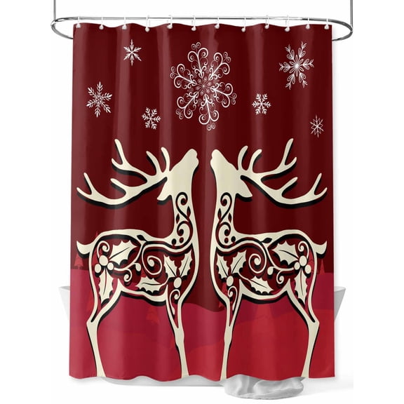 Christmas Elk Shower Curtain Set, Waterproof Shower Curtains for Bathroom, Xmas Deer Abstract Art Winter Holiday Washable Fabric Cloth Bath Curtain for Bathtub Decoration with Hooks 60x72 Inches