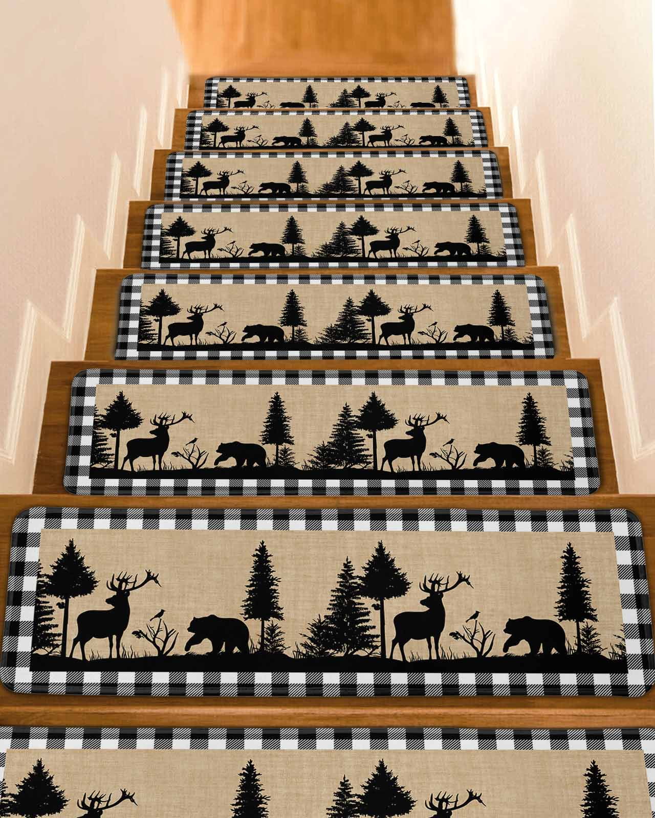 Christmas Elk Stair Treads for Wooden Steps Indoor Runner Rug Carpet