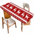 thumbnail image 1 of Christmas Elk Table Cloths for 8 Foot Rectangle Tables, Xmas Snowflakes Vintage Red Geometric Art Patio Waterproof Elastic Fitted Tablecloths, Washable Rectangular Table Cover for Camping, 1 of 8