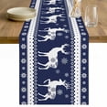 thumbnail image 1 of Christmas Elk Table Runner 72 Inches Long Farmhouse Dress Scarves, Xmas Snowflakes Vintage Navy Blue Geometric Art Dining Tablerunner for Coffee Table/Kitchen Island/Party Décor, 13" x 72", 1 of 8