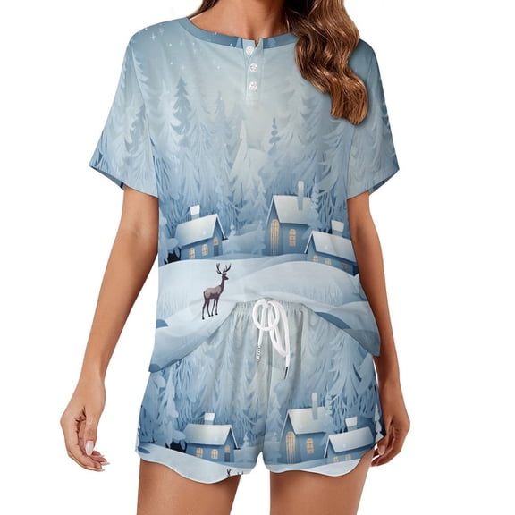 Christmas Elk Theme 2 Pack Women’s Pajama Set Print Sleepwear And Shorts Y2k Loungewear Sets S-5XL