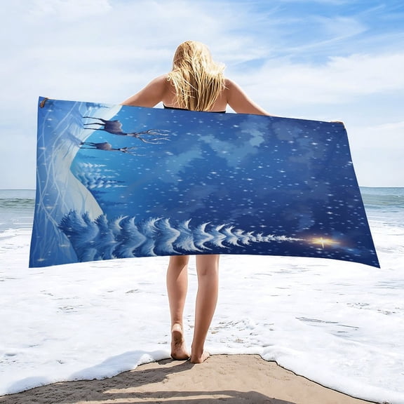 Christmas Elk Theme Oversized Beach Towel XL Pool Camping Swim Towels 32''x63'' Soft Blanket Accessories Must Vacation Necessities Adult