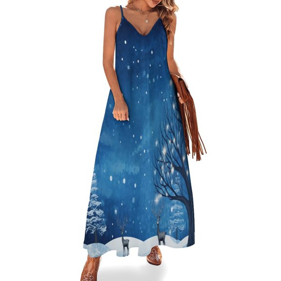 Christmas Elk Theme Sleeveless Dress for Women Clothing Female Women's Summer Skirt