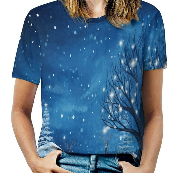 Christmas Elk Theme Women's Short Sleeve T-Shirt Crew Neck Casual Summer Trendy Loose Fit Tops