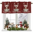 thumbnail image 1 of Christmas Elk Valances for Windows, Xmas Deer with Floral Snow Red Buffalo Plaid Rod Pocket Valance Short Window Treatments Curtains for Kitchen Bathroom Bedroom Decor, 42 x 18 In, 1 of 9