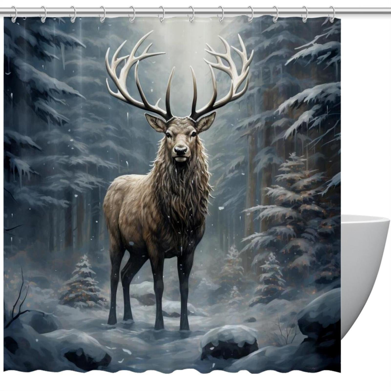 Christmas Elk Vintage I Shower Curtain, Polyester Shower Curtain with