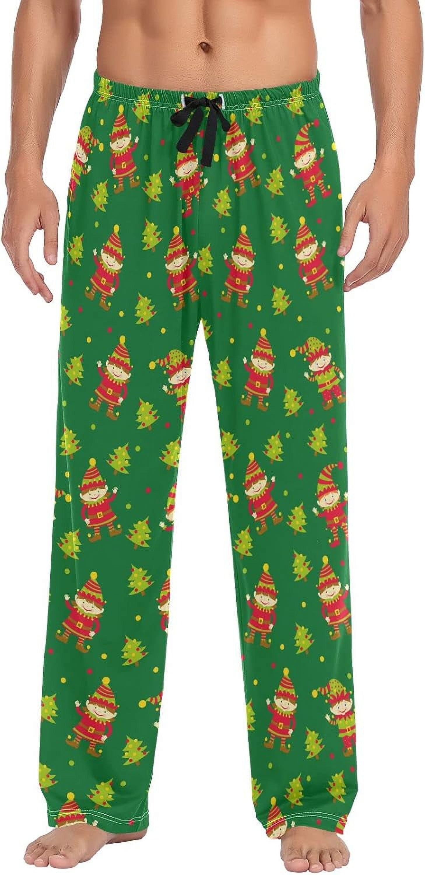 Christmas Elves Tree On Green Mens Pajama Pants Sleepwear Lounge Men's ...