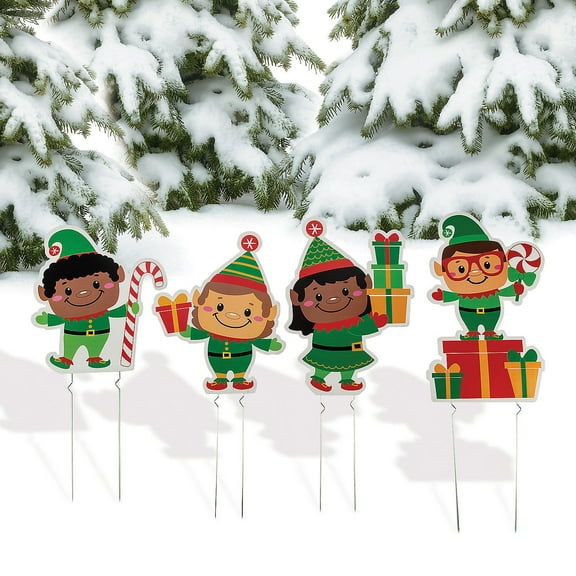 Christmas Elves Yard Stakes, Party Decor, Christmas, 4 Pieces