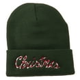 thumbnail image 1 of Christmas Embroidered Long Cuff Beanie - Olive OSFM, 1 of 5