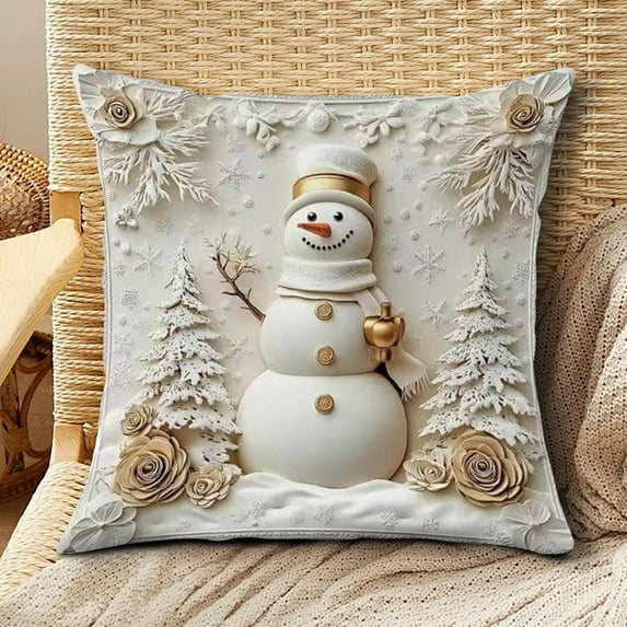 Christmas Embroidered Pillow Cover, Cozy Xmas Snowman Knit Couch Sofa Cushion Cover, Rustic Pillowcase with Gifts Box and Redberry Holly, Winter Farmhouse Couch Decor Cushion Case, Bedside Pillowcase