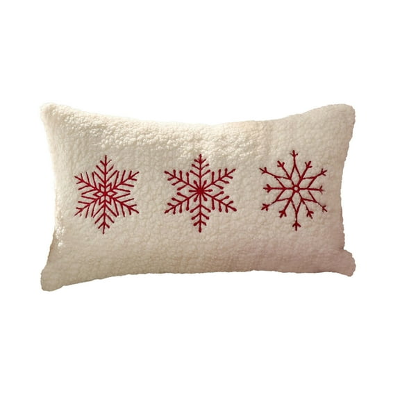 Christmas Embroidered Pillow Cover - Snowflake & Merry Christmas Cushion - Polyester Plush Fabric, Embroidered Detail, Durable Throw Pillow Case