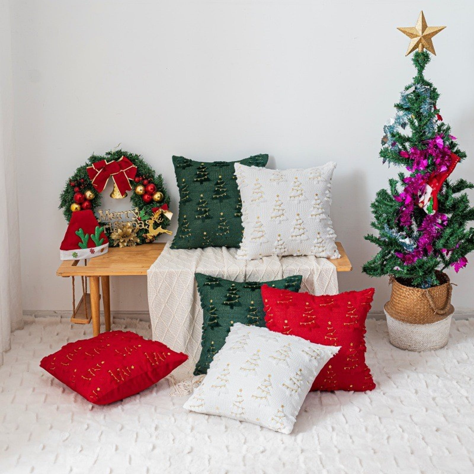 Christmas Embroidered Pillow Covers 18x18 In, Timeless American Style ...