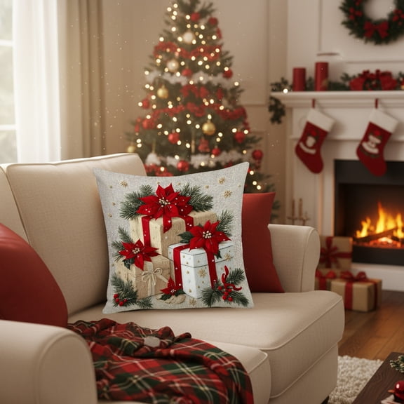 Christmas Embroidered Throw Pillow Covers,18x18in,Farmhouse Holiday Decor,Winter Holiday Decorations,Sofa Living Room Cushion Cases,Home Couch Decor