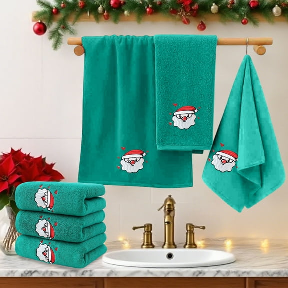 Christmas Embroidered Towel Set, 3-Piece Soft Cotton Holiday Bath Towels for Festive Decor, Quick-Dry Absorbent Household Towels