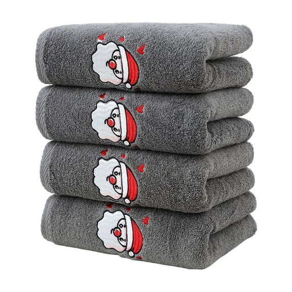 Christmas Embroidered Towels, Cotton Bath Towels, 4Pc Holiday Themed Soft Absorbent Towels Set, Durable Double-Stitched Edges, Quick Drying, Multi-Color Bathroom Towels