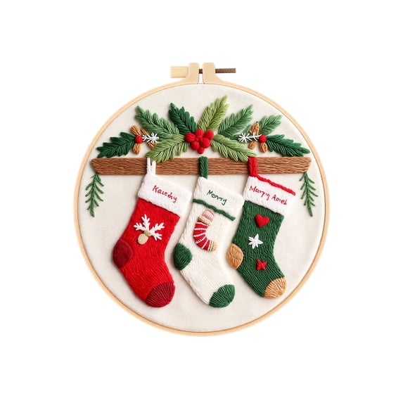 Christmas Embroidery DIY Kit Hand Stitched Needlepoint Crafting Set for Beginners Holiday Decorative Arts Needlework Supplies Handmade Gift Idea B788