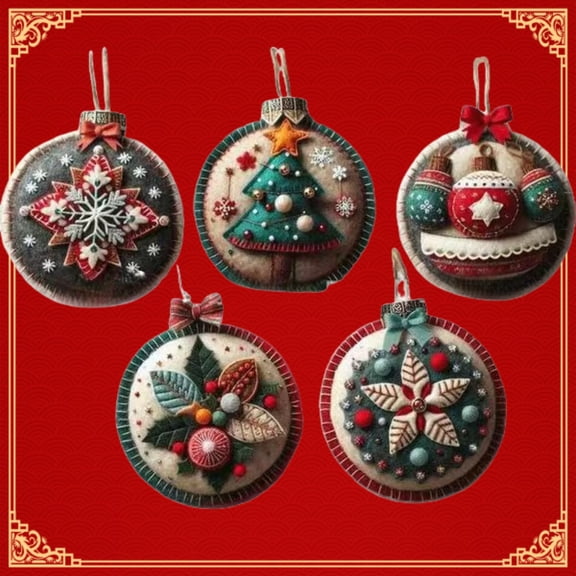 Christmas Embroidery Kit, 12PCS DIY Ornament Set for Beginners | 6PCS pre-printed embroidery kit with threads, needles and ribbons for beginner Christmas ornaments
