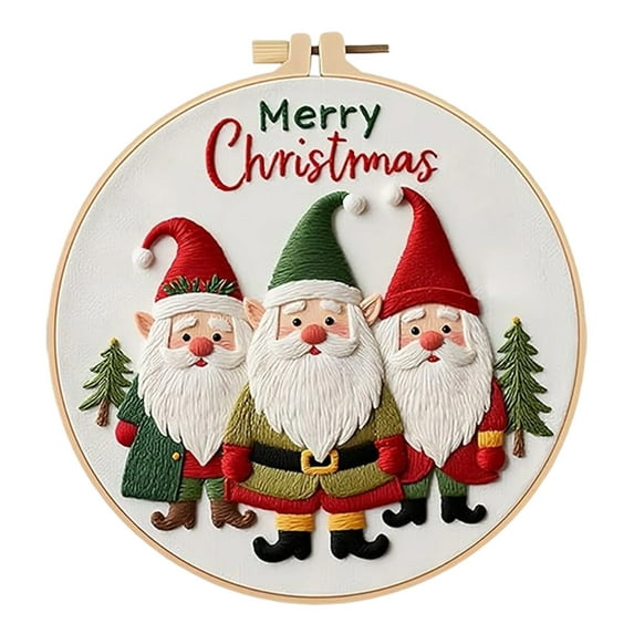 Christmas Embroidery Kit with 8 in Hoop – DIY Floral Hanging Painting Starter Set for Beginners & Adults, Includes Thread, Needles, Printed Fabric, English Instructions, Holiday Gift Idea
