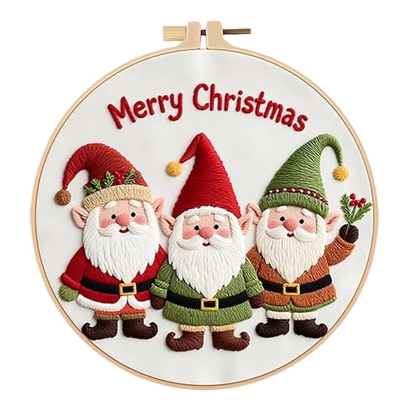 Christmas Embroidery Kit with 8 in Hoop – DIY Floral Hanging Painting Starter Set for Beginners & Adults, Includes Thread, Needles, Printed Fabric, English Instructions, Holiday Gift Idea