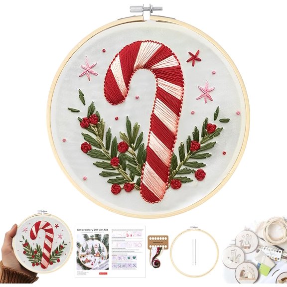 Christmas Embroidery Kit for Adults and Beginners, Christmas Gnomes Embroidery Kits Cross Stitch Kits with Pattern, Cotton, Threads, Needles & Instruction