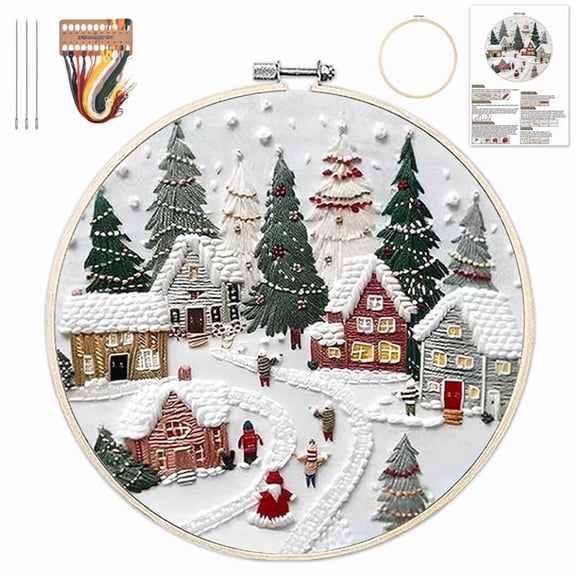 Christmas Embroidery Kit for Adults and Beginners, Christmas Gnomes Embroidery Kits Cross Stitch Kits with Pattern, Cotton Threads Needles Instructions (C)