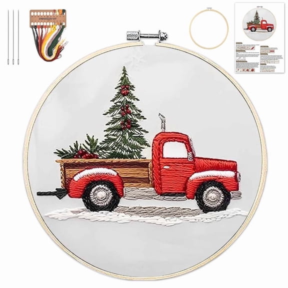 Christmas Embroidery Kit for Adults and Beginners, Christmas Gnomes Embroidery Kits Cross Stitch Kits with Pattern, Cotton Threads Needles Instructions (D)