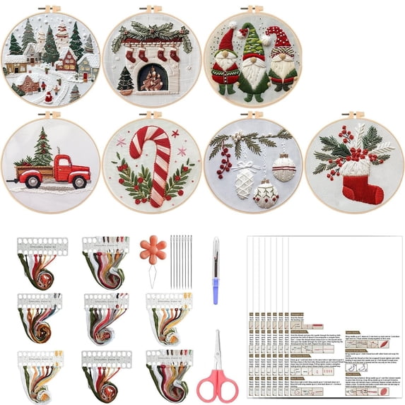 Christmas Embroidery Kit for Adults Beginners Complete Cross Stitch Set with Threads Needles Festive Holiday DIY Craft for Home Decor 5.9 x 0.4 Inches