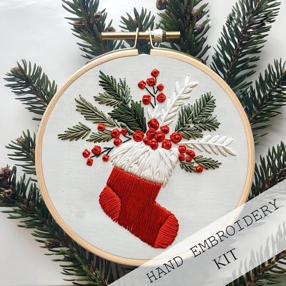 Christmas Embroidery Kit for Adults Beginners Complete Cross Stitch Set with Threads Needles Festive Holiday DIY Craft for Home Decor 5.9 x 0.4 Inches