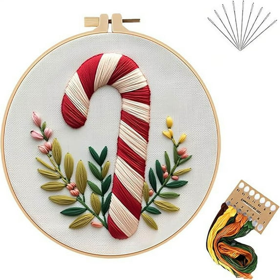 Christmas Embroidery Kit for Beginners,7.9in Hoop &European Floral Design,Complete DIY Set with Needles,Thread & Step-by-Step Guide,Perfect Holiday Gift,Pre-Printed Fabric&English Instructions