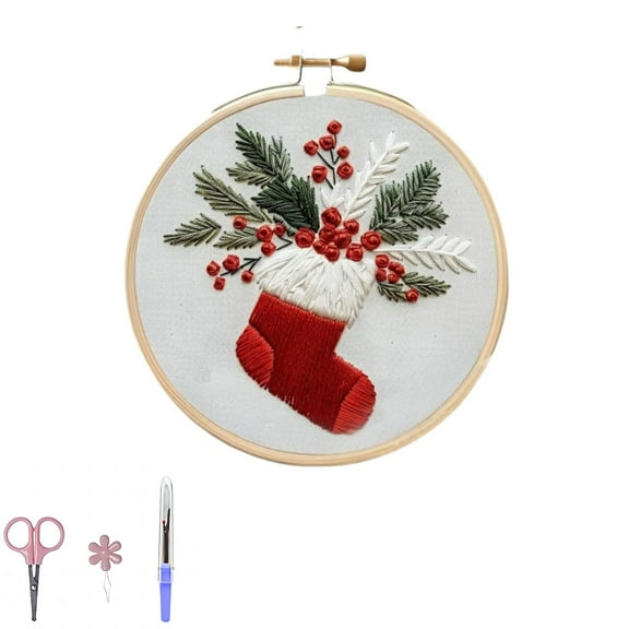 Christmas Embroidery Kit,Christmas Embroidery Kits for Beginners With Pattern DIY Adult Kits Full Embroidery Kit With Needles And Thread Included (Christmas Stocking)