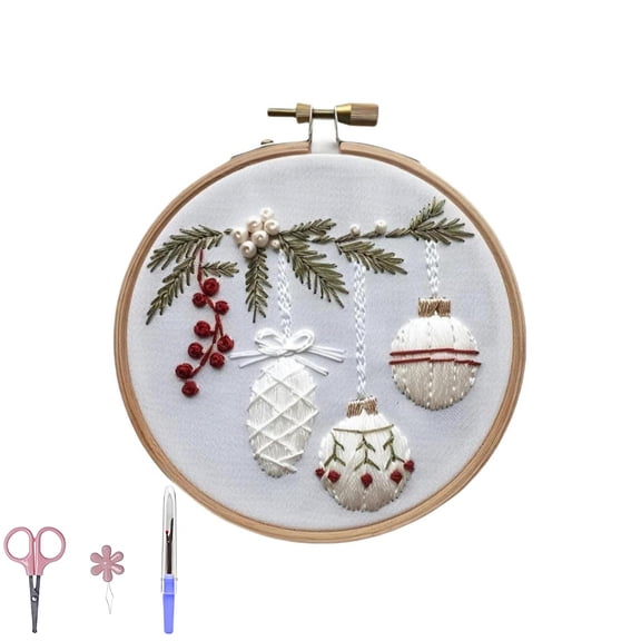Christmas Embroidery Kit,Christmas Embroidery Kits for Beginners With Pattern DIY Adult Kits Full Embroidery Hoop Kit With Needles And Thread Included (Hollyï¼