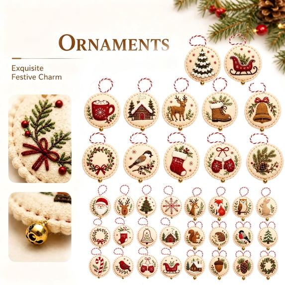 Christmas Embroidery Kit, Hand Embroidery Christmas Ornaments DIY Craft Set with Pre Printed Fabric Thread Needles for Adults and Beginner Craft Making(12 Pcs B#1)