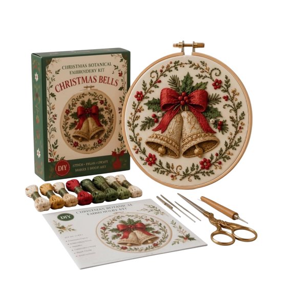 Christmas Embroidery Kit, Hand Stitching Craft Set With Thread And Needles, Holiday Pattern For Home Wall Art,A - 20Cm