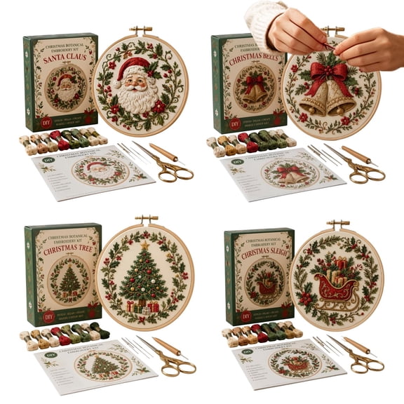 Christmas Embroidery Kit, Hand Stitching Craft Set With Thread And Needles, Holiday Pattern For Home Wall Art,C - 20Cm