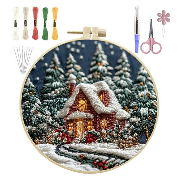 Christmas Embroidery Kit for Adult Beginners, Embroidery Stitch Practice kit Include Embroidery Cloth Hoops Threads for Craft Lover Hand Stitch