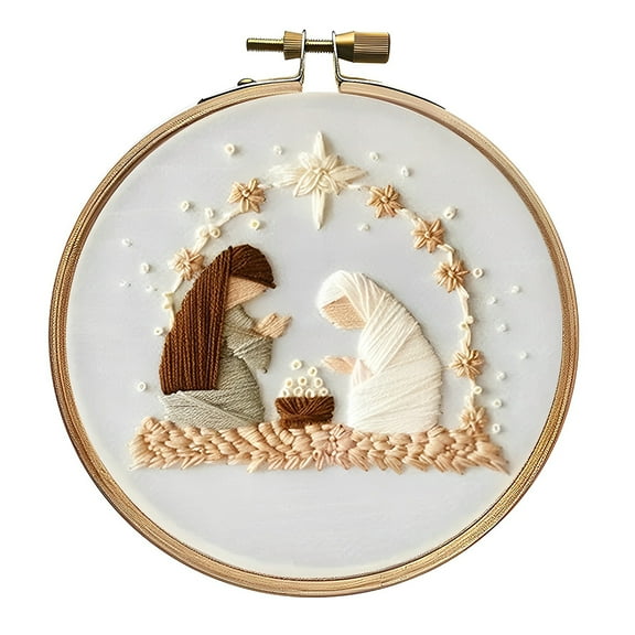 Christmas Embroidery Kit for Adult, Embroidery DIY Starter Kit for Beginners, Merry Christmas Printed Embroidery Starter Kit Crafts (Nativity Scene)