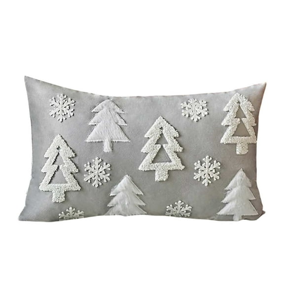 Christmas Embroidery Lumbar Pillow Cover 12x20 Inch | Grey Xmas Decorative Throw Cover for Sofa Couch | Winter Holiday Cushion Cover with Hidden Zipper | Festive Home Decor