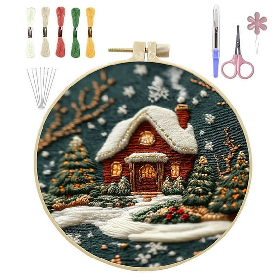 Christmas Embroidery Set for Adult Beginners, Embroidery Stitch Practice kit Include Embroidery Cloth Hoops Threads for Craft Lover Hand Stitch