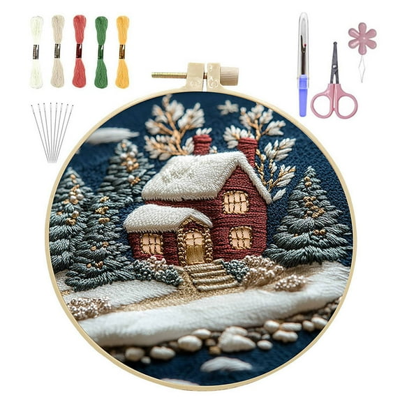 Christmas Embroidery Set for Adult Beginners, Embroidery Stitch Practice kit Include Embroidery Cloth Hoops Threads for Craft Lover Hand Stitch