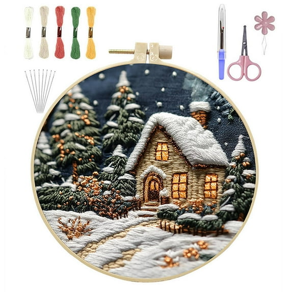 Christmas Embroidery Set for Adult Beginners, Embroidery Stitch Practice kit Include Embroidery Cloth Hoops Threads for Craft Lover Hand Stitch